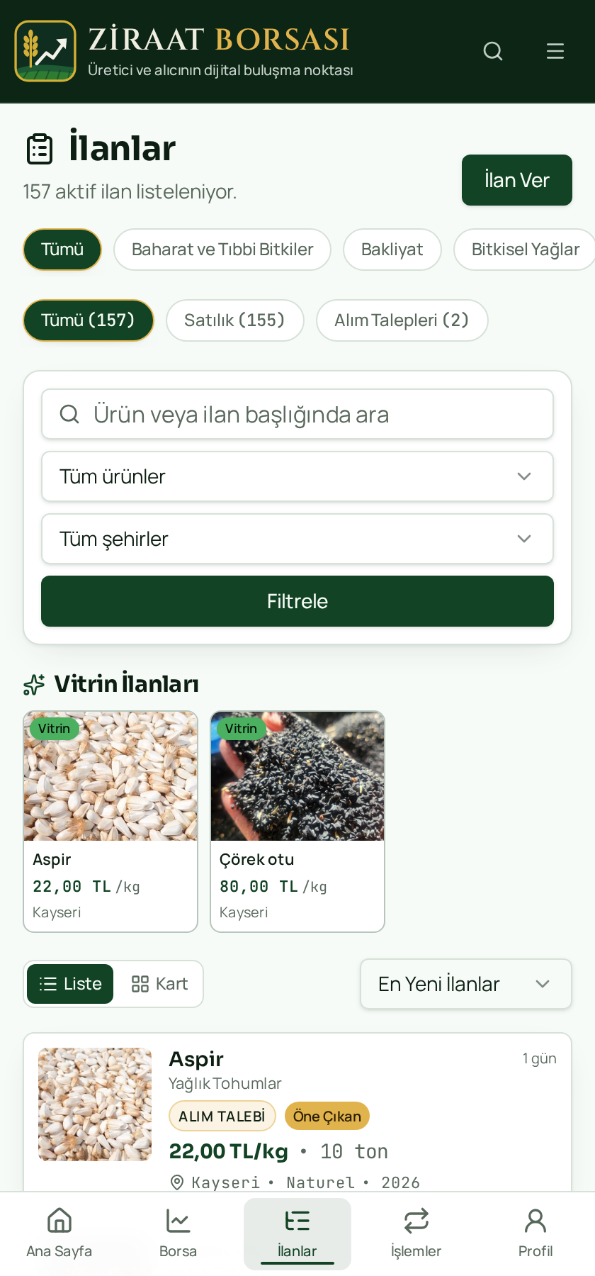 İlanlar sayfasındaki “İlan Ver” butonu